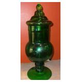 Large Emerald Green Glass Covered Urn Apothecary