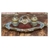 Cloisonnï¿½ Enamel Double Inkwell Desk Stand with