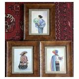 3 Original Guatemalan Folk Art Watercolors,