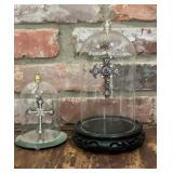Pair of Rhinestone Jeweled Cross Ornaments in