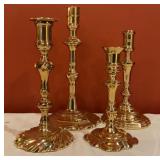 Set of 4 Baldwin Solid Brass Candlesticks, Mixed