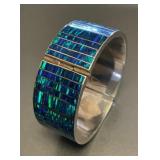 Vintage Mexico 950 Silver Blue-Green Opal Inlay
