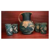 Antique Victorian Satin Blue Art Glass Water Set
