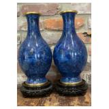 Pair of Blue Floral Cloisonnï¿½ Vases with Gilt