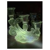 3 vintage UV GLOW Clear Glass Triple Arm