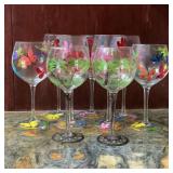 Set of 9 Hand-Painted Tropical & Butterfly Wine