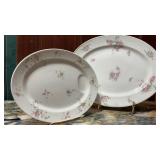 Pair of Antique Pink Floral Oval Serving Platters