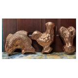 Set of 3 Vintage Copper Kitchen Molds ï¿½ Fish,