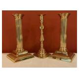 Set of 3 Baldwin Solid Brass Candlesticks