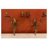 Pair of Vintage Rococo Style Gold-Tone Two-Light
