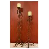 Pair of Vintage Wrought Iron Floor Candleholders