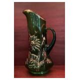 Vintage Emerald Green Pressed Glass Water Pitcher
