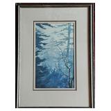 Original Unsigned Blue Tonal Watercolor Forest