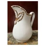 Antique White Water Pitcher with Gold Gilt Leaf