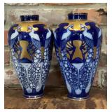 Pair of Art Deco Cobalt Blue, White & Gold