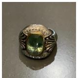 Green Faceted Gemstone & Diamond-Tested Accent