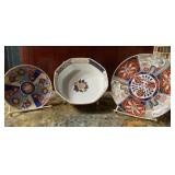Three Piece Japanese Imari Porcelain Bowl Plate