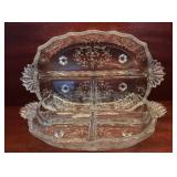 2 Vintage Fostoria 3 Part Relish Dishes Etched