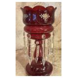 Antique Ruby Red Hand Painted Art Glass Lustre