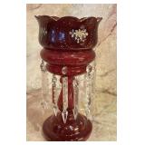 Antique Ruby Red Hand Painted Art Glass Lustre