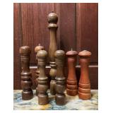 Lot of 7 Vintage Wooden Pepper Mills & Salt
