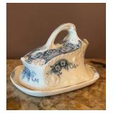 Antique Victorian Blue Transferware Flat Iron