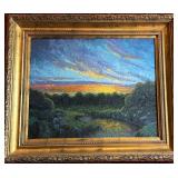 Large Original Oil Painting Vibrant Sunset River