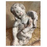 Antique Style Seated Cherub Angel Garden Statue,