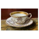 Antique Porcelain Teacup and Saucer Cobalt Blue