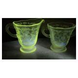 Vintage UV GLOW Etched Floral Glass Sugar Bowl