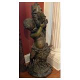 Monumental Cherub Putto with Fish Bronze Fountain