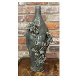 Gray Glazed Ceramic Vase with Applied Floral