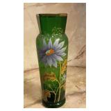 Vintage Bohemian Emerald Green Art Glass Vase,