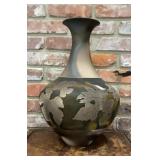 Signed Studio Art Pottery Vase with Fig Leaf