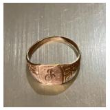 Vintage 10K Yellow Gold Engraved J Initial Signet