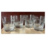 Set of 4 Etched Wildlife Rocks Glasses Featuring