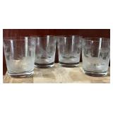 Set of 4 Etched Wildlife Double Old Fashioned