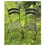 Pair Black Metal Slat Back Patio Garden Chairs, 36