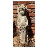 Cast Stone Cherub Garden Statue on Pedestal, 7 x 6