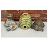 Glazed Ceramic Beehive and Turtle Garden Decor, 3