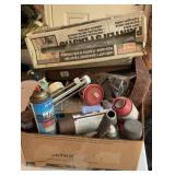 Painting supplies, sandpaper, rollers, spray paint