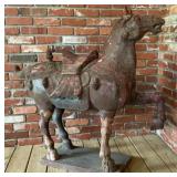 Large Hand Carved Wood Asian Horse Sculpture on