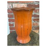 Large Orange Glazed Terracotta Fluted Garden Vase