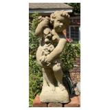 Cast Stone Cherub Garden Statue Holding Grapes and