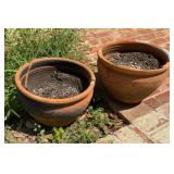 Pair Large Terracotta Garden Planters with Incised