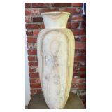 Large White Marbleized Ceramic Floor Vase, Gray