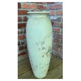 Large White Marbleized Ceramic Floor Vase, Gray