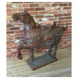 Large Hand Carved Wood Asian Horse Sculpture on