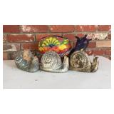 Group of Four Rustic Ceramic Snail Garden Sculptur