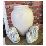 White Ceramic Garden Urn Vase with Pair Gray Snail
